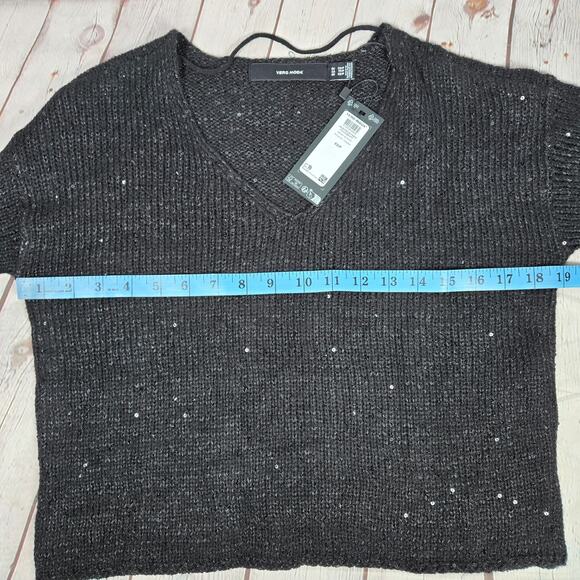 Vero Moda Leilani Long Sleeve V-Neck Pullover Sequin Sweater Black XS NWT - Picture 6 of 7